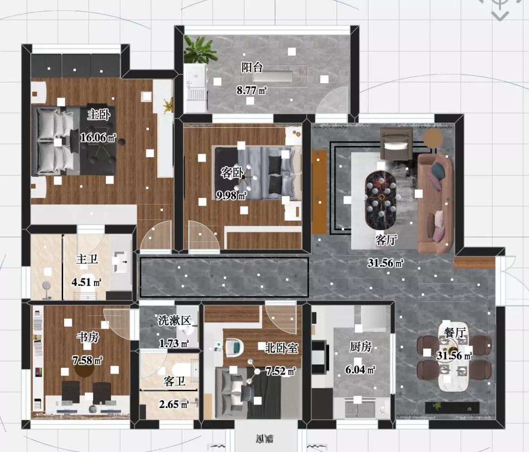 南京海赋尚城122㎡现代风格--打造高品质时尚家居02平面彩图